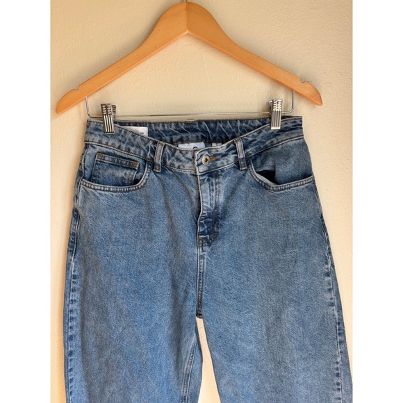 Collusion x007 Wide Leg Jeans Mid Wash Blue High Rise Raw Hem 30/32 (fits 28x29) - Picture 3 of 10